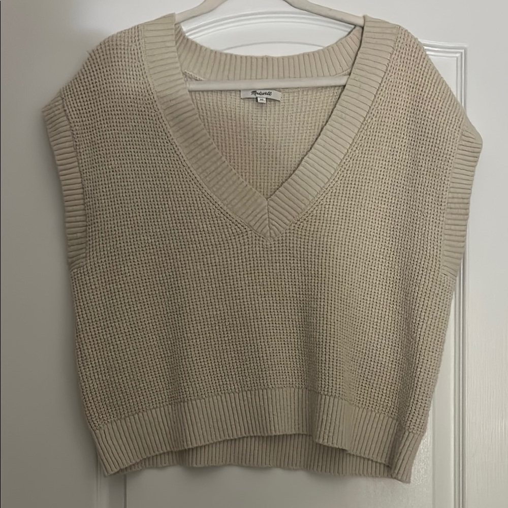 Madewell Cream V-Neck Knit Sweater Vest